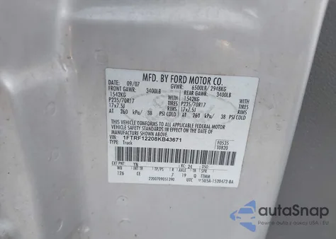 2008 Ford F-150 Stx/Xl/Xlt z USA, uszkodzony, nr VIN 1FTRF12208KB43671